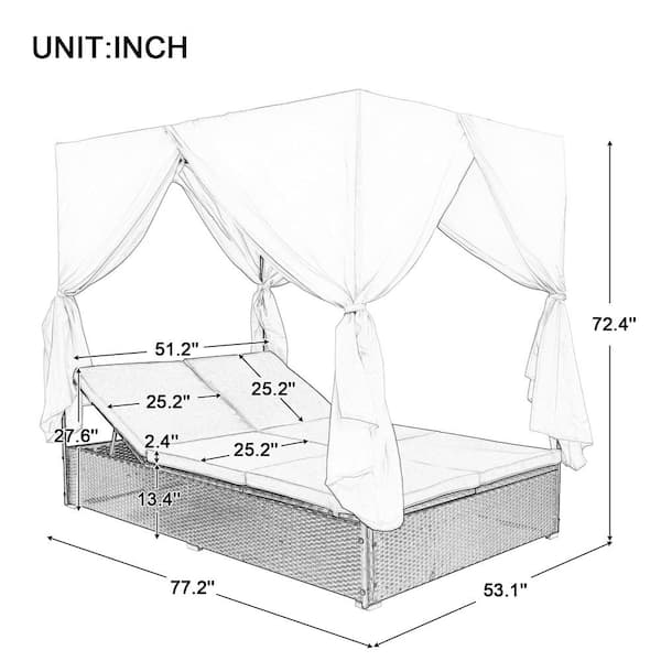 Wicker Outdoor Patio Adjustable Seats Sunbed Day Bed with Blue Cushions