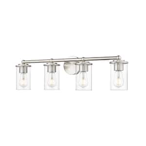Thayer 30.75 in. 4-Light Brushed Nickel Vanity Light with Clear Glass Shade with No Bulbs Included