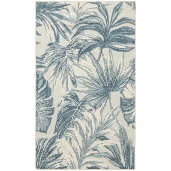 Aloha Ivory Blue 3 ft. x 4 ft. Palmette Contemporary Area Rug