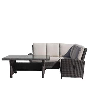Cheshire 4-Piece Aluminum Chow Dining Recline Sectional Set with Cream Cushions