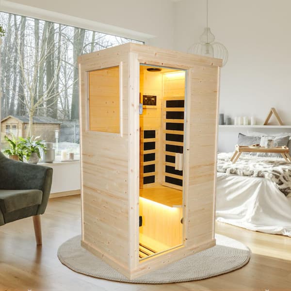 Moray 1-Person Indoor Spruce Sauna with 5 Far-Infrared Carbon Heaters