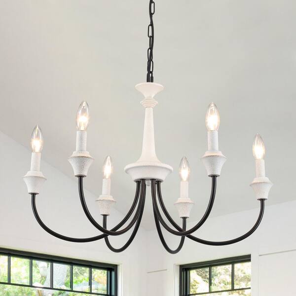 ZJVAIVE 6-Light Black and Vintage White Candlestick Hanging Island Linear Chandelier for Kitchen Island