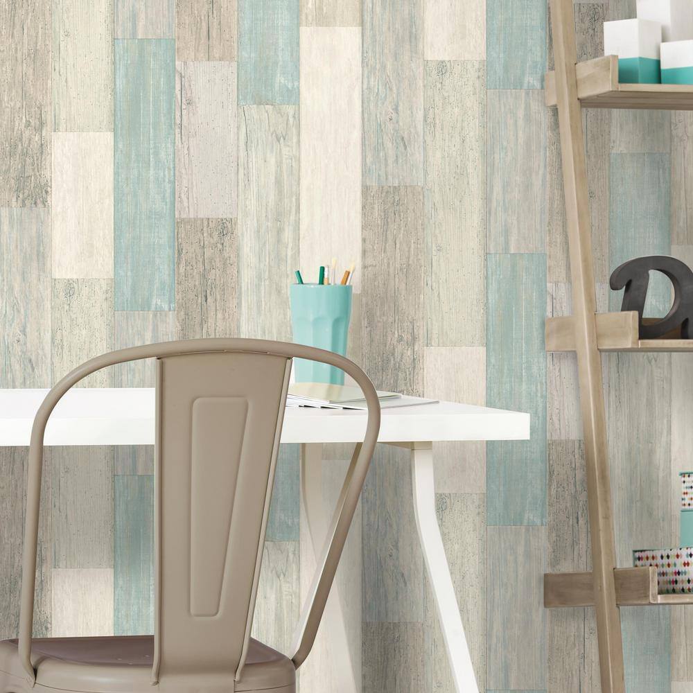 Blue and Tan Weathered Wood Peel and Stick Wall Decal