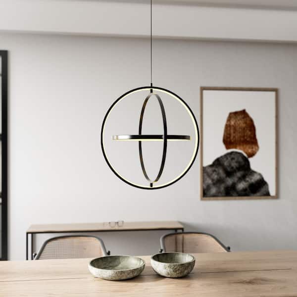 LANSEKI Hetlingen 1-Light Matte Black Modern Integrated LED Pendant Light Fixture for Dining Room or Kitchen