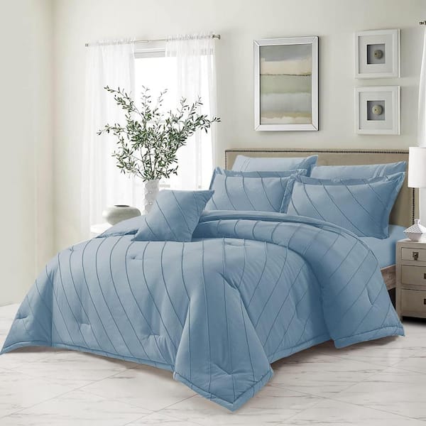 Shatex 3 Piece All Season Bedding King Size Comforter Set Ultra Soft Polyester Elegant Bedding Comforters-Blue