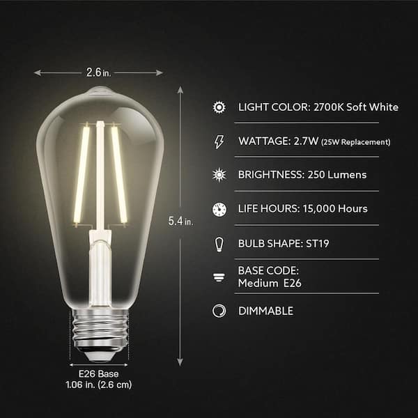 Feit Electric 25W Equivalent ST19 Dimmable Straight Filament Clear