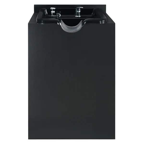 Black 35.8in. H Shampoo Basin with Storage Cabinet Hair Wash Sink Backwash Sink Station Beauty Salon Shampoo Bowl