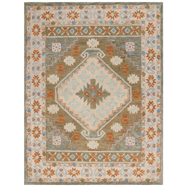 Heritage 8 ft. x 10 ft. Ivory/Light Blue Border Floral Area Rug