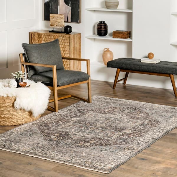 Harriet Vintage Medallion Fringe Dark Gray 8 ft. x 10 ft. Area Rug