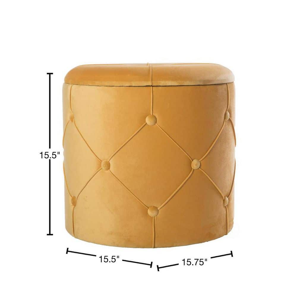 Yellow Round Tufted Velvet Ottoman with Storage