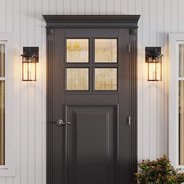 13.5 in Black Light Sensing Dusk to Dawn Outdoor Hardwired Wall Lantern Scone with No Bulbs Included (2-Pack)