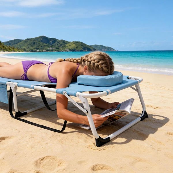 BOZTIY Face Down Tanning Chair w/ Face Arm Hole 5-Position Chaise