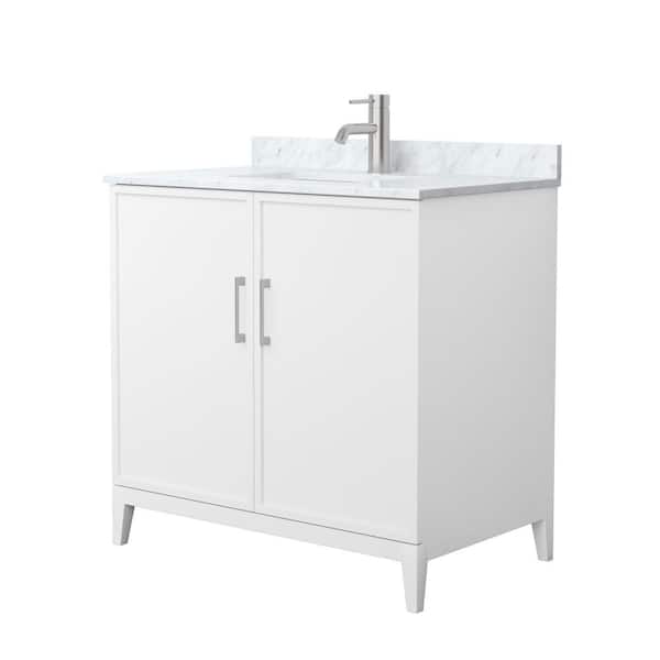 Wyndham Collection Elan 36 in. W x 22 in. D x 35 in. H Single Bath Vanity in White with White Carrara Marble Top