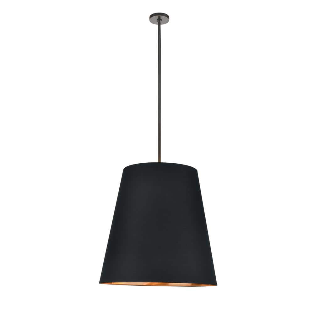 Calor 25 in. 3-Light 60-Watt Black Linen with Gold Parchment/Urban Bronze P