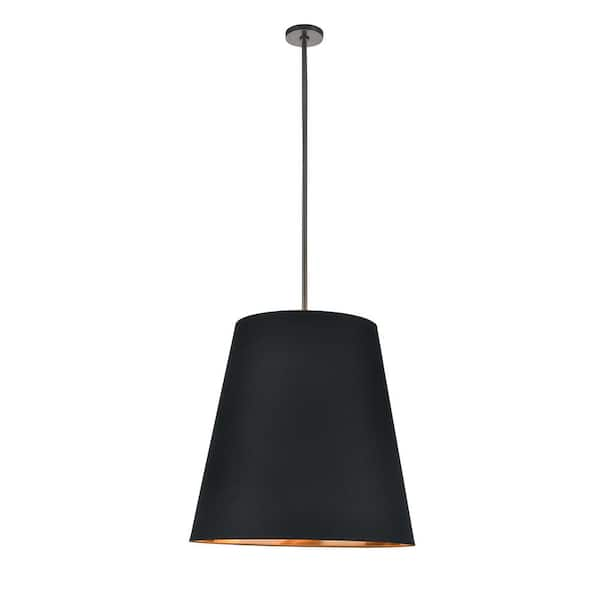 Calor 25 in. 3-Light 60-Watt Black Linen with Gold Parchment/Urban Bronze Pendant Light