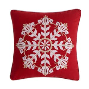 Thatch Home Joybirds Red White Large Embroidered Medallion 18 in. x 18 in. Throw Pillow