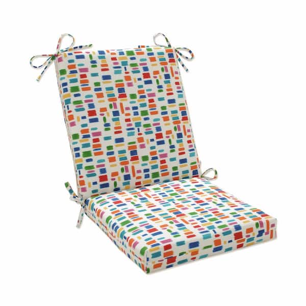 Pillow Perfect Abstract 18 in W x 3 in H Deep Seat, 1-Piece Chair Cushion and Square Corners in Blue/Green Color Tabs Primaries