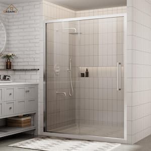 60 in. W x 76 in. H Sliding Framed Soft-closing Shower Door in Chrome Finish with Tempered Clear Glass
