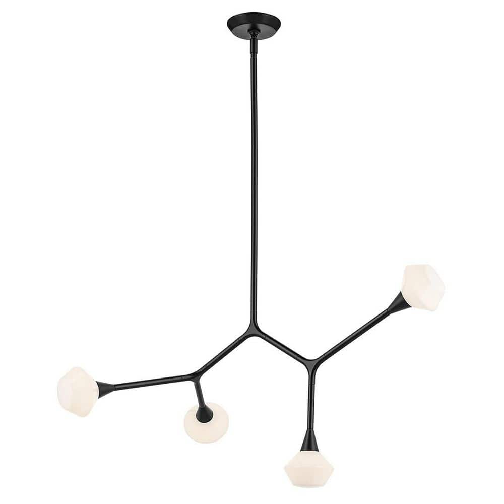 Cassius 39.5 in. 4-Light Black Soft Modern Dining Room Convertible Chandelier with Opal Glass price history on PriceWatchPro
