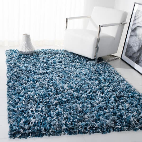 Rio Shag Navy/Ivory 8 ft. x 10 ft. Solid Area Rug