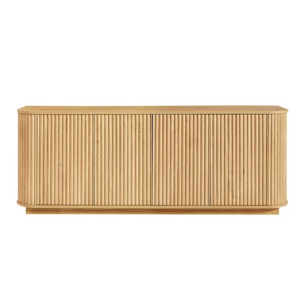 Modern Light Brown Wood 64 in. Sideboard with Curved Edge and Adjustable Shelf