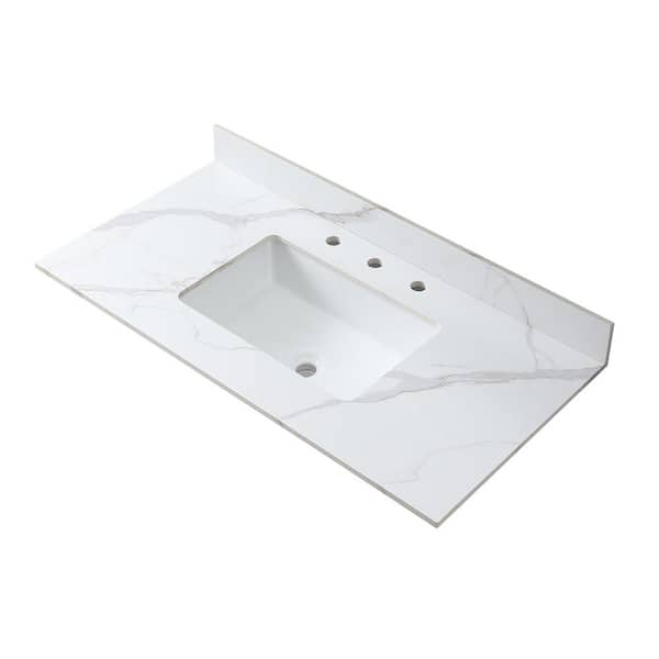 OLUMAT 43 in. W x 22 in. D Engineered Stone Composite White Rectangular Single Sink Vanity Top in White