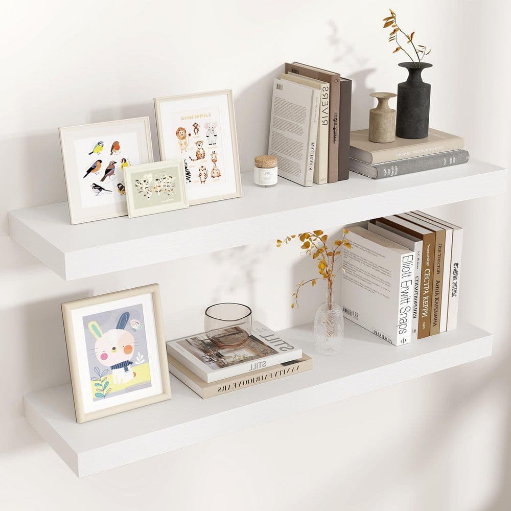 36 in. W x 9.3 in. D White Floating Shelves Decorative Wall Shelf Set of 2