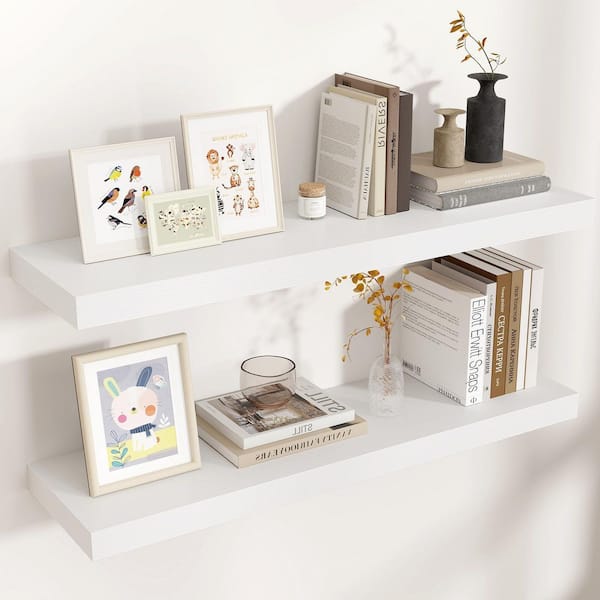 Unbranded 36 in. W x 9.3 in. D White Floating Shelves Decorative Wall Shelf Set of 2