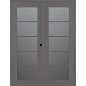 Vona 5-Lite 72 in. x 96 in. Left Active 5-Lite Frosted Glass Gray Matte Wood Composite Double Prehung Interior Door