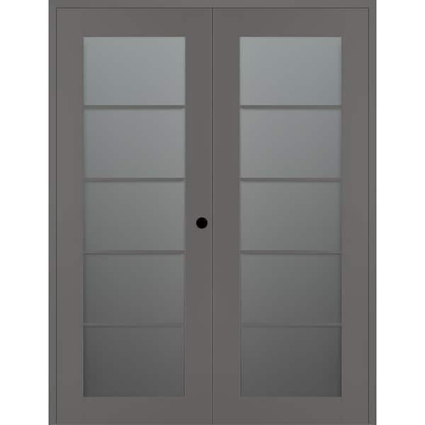 Belldinni Vona 5-Lite 48 in. x 80 in. Left Active 5-Lite Frosted Glass Gray Matte Wood Composite Double Prehung Interior Door