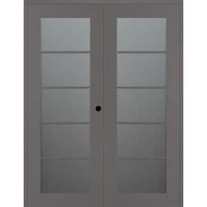 Vona 5-Lite 72 in. x 84 in. Left Active 5-Lite Frosted Glass Gray Matte Wood Composite Double Prehung Interior Door