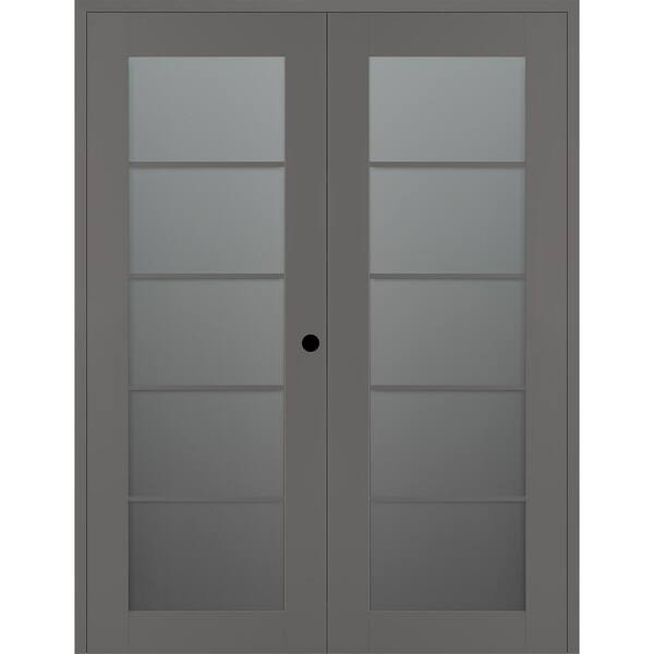 Belldinni Vona 5-Lite 72 in. x 84 in. Left Active 5-Lite Frosted Glass Gray Matte Wood Composite Double Prehung Interior Door