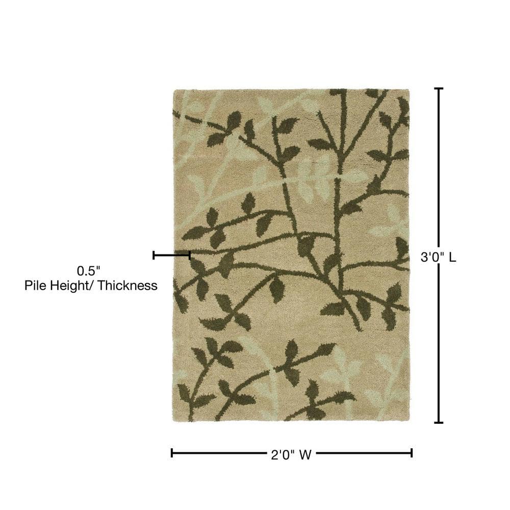 Green Floral Hand-Tufted Wool and Viscose Area Rug, 2' x 3'