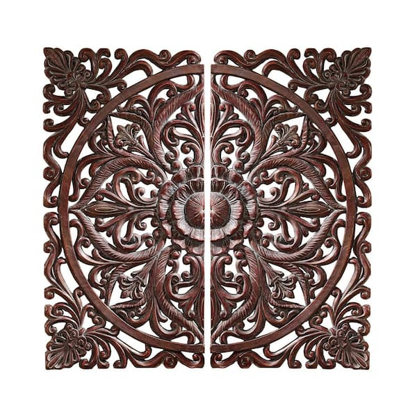 Design Toscano 33 in. x 16.5 in. Carved Rosette Architectural Wall Sculpture (2-Piece)