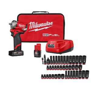 M12 FUEL 12V Brushless Cordless Stubby 3/8 in. Impact Wrench Kit with 3/8 in. Drive SAE/Metric Socket Set (43-Piece)
