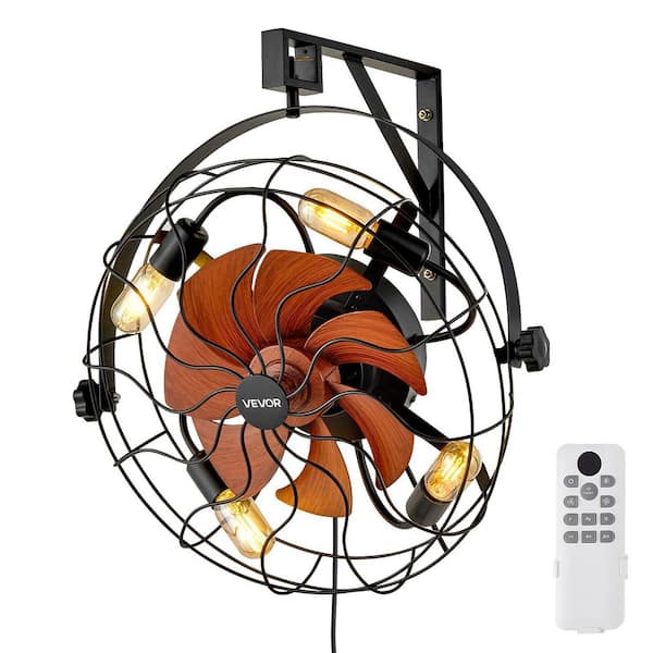 Wall Mounted Fan with Lights, Wall Mount Fan with 6 Speeds Plug in Wall Fan, Timer for Bedroom, Garage, Workshop Black