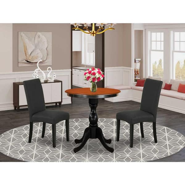 East West Furniture 3-Piece Black and Cherry Finish Solid Wood Top - Dining Room Set with High Back - Seats-4