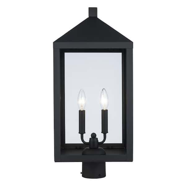 Storm 23 in. 2-Light Black Metal Hardwired Outdoor Lamp Post Light Fixture with Clear Glass