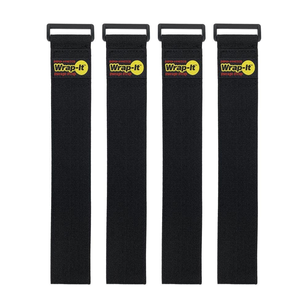 Wrap-It Storage 24 in. Elastic Hook and Loop Cinch Strap for Cords, Hoses  and More Super Stretch Storage Strap in Black (4-Pack) A704-24B - The Home  Depot