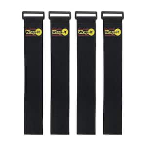 24 in. Elastic Hook and Loop Cinch Strap for Cords, Hoses and More Super Stretch Storage Strap in Black (4-Pack)