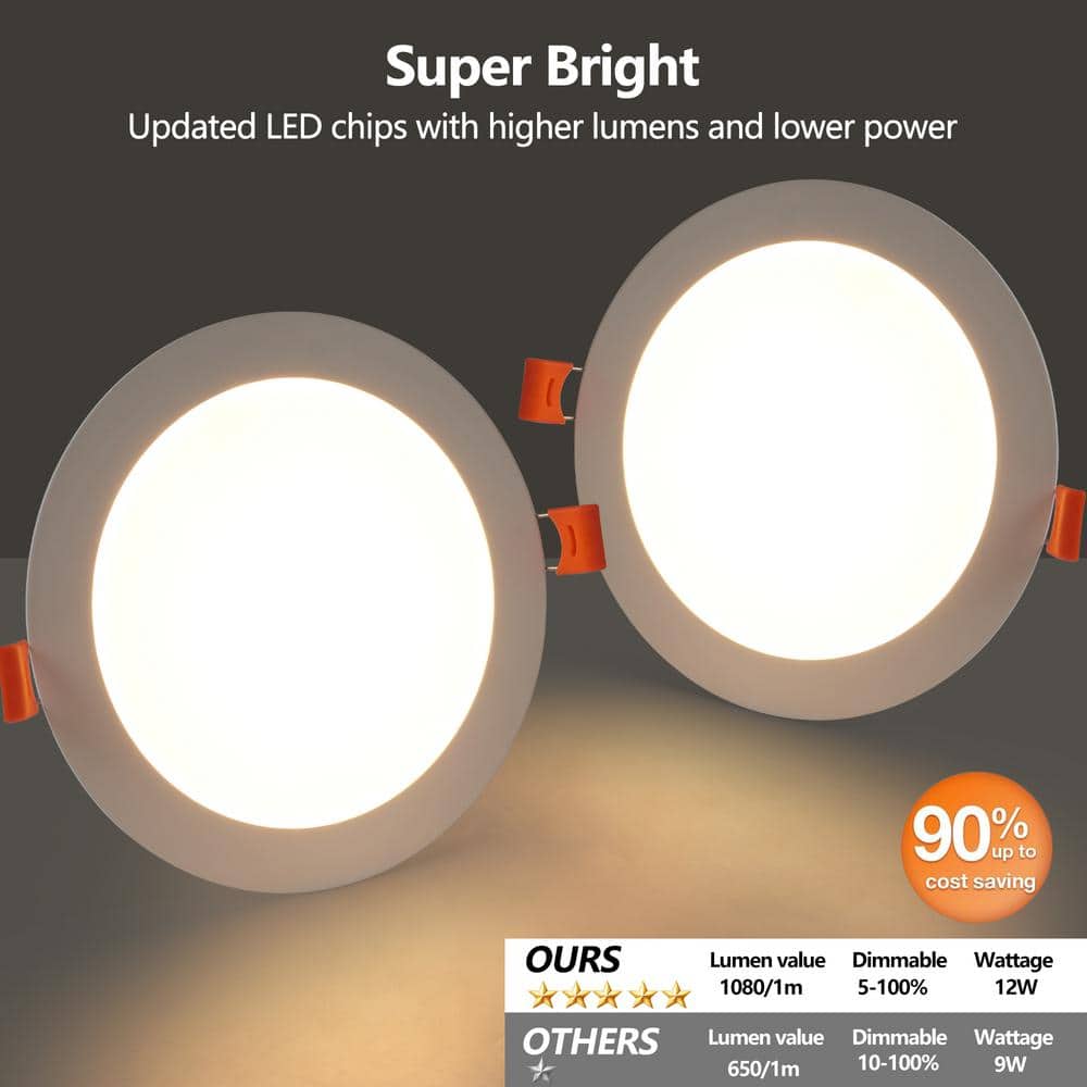6.7-inch White Aluminum Ultra-Thin LED Recessed Ceiling Lights, 12-Pack