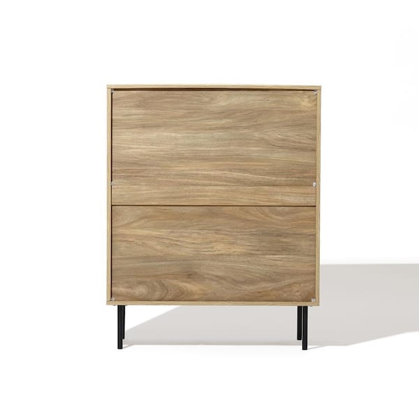 LuxenHome Brown and Black 4-Drawer Mid-Century Modern Wave 28.35
