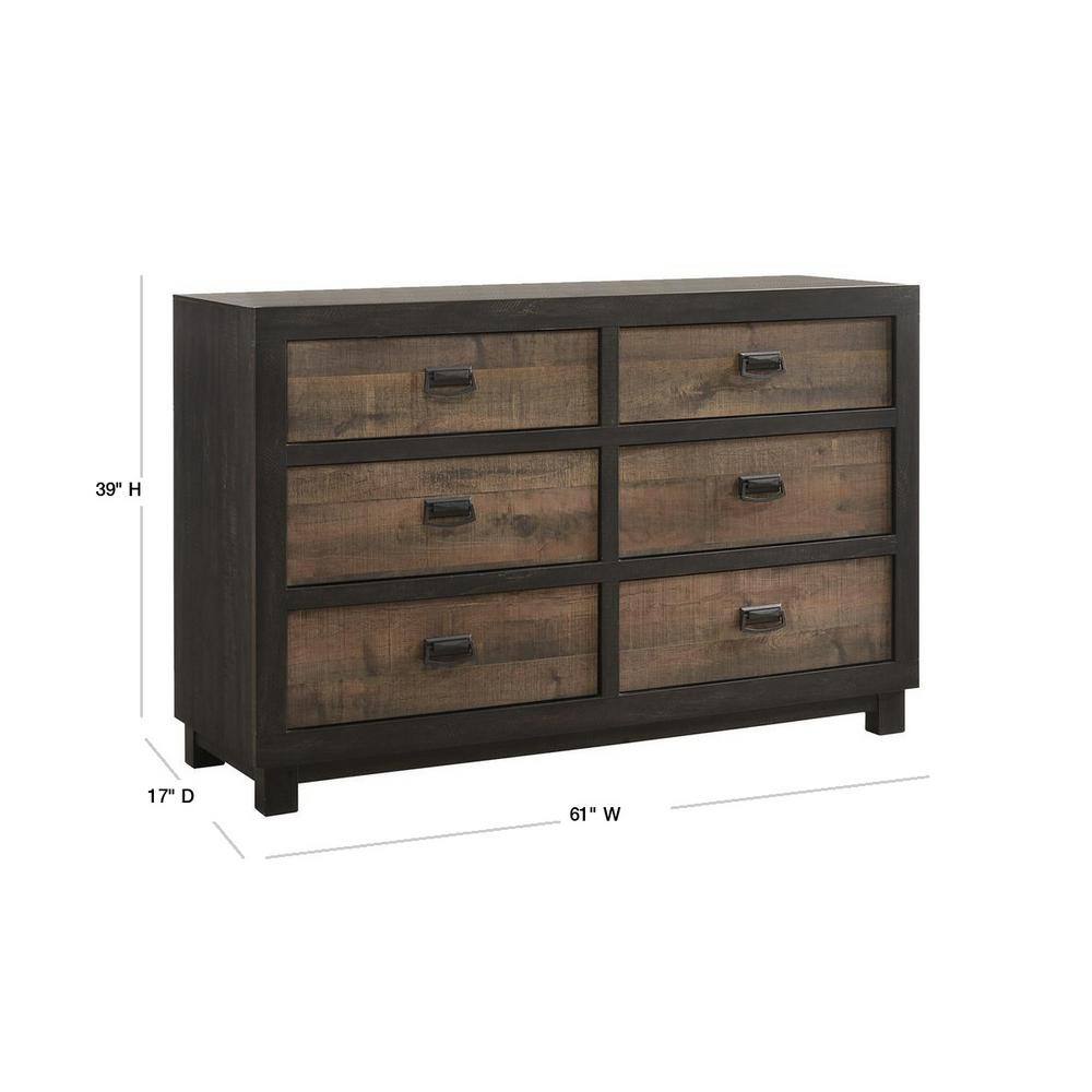 Harrison Dark Wood 6-Drawer Dresser with Felt Lined Drawer