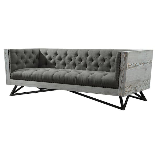 Armen Living Armen Grey Fabric Living Contemporary Sofa with Black Metal Legs and Antique Brown Nailhead Accents