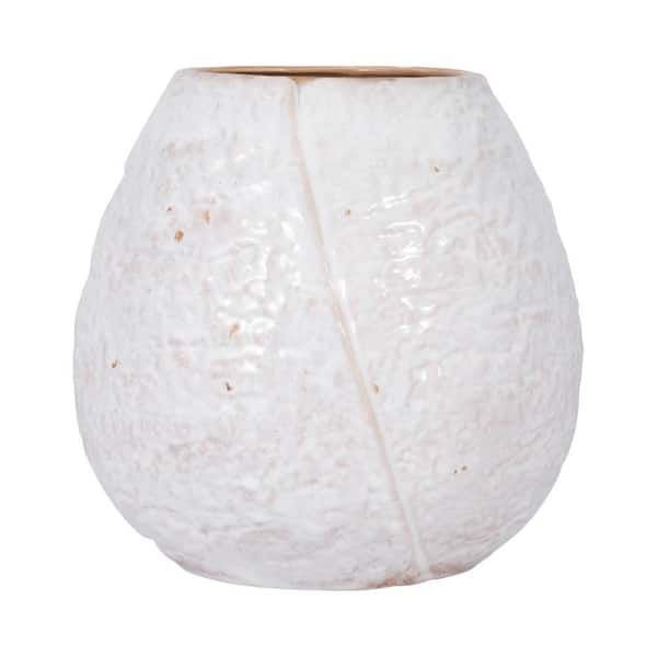 Liv & Skye 11 in. Ivory Stoneware Round Textured Decorative Vase