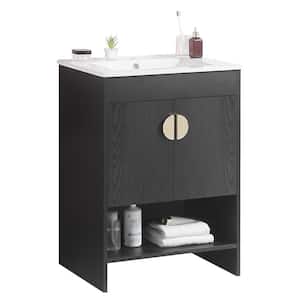 24 in. W x 19 in. D x 33 in. H Bathroom Vanity with Single Sink and Ceramic Top,2-Doors,Excluding faucets,Black