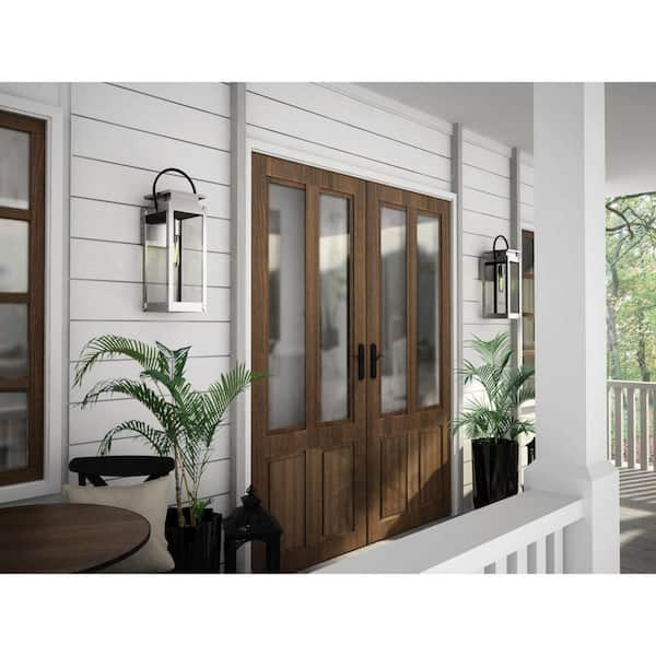 Union Square Collection 1-Light Stainless Steel Clear Flat Glass Farmhouse Outdoor Medium Wall Lantern Light