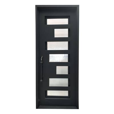 40 in. x 96 in. Matte Black Right-Hand Inswing Mini Lite Clear Double-Glazed Iron Prehung Front Door