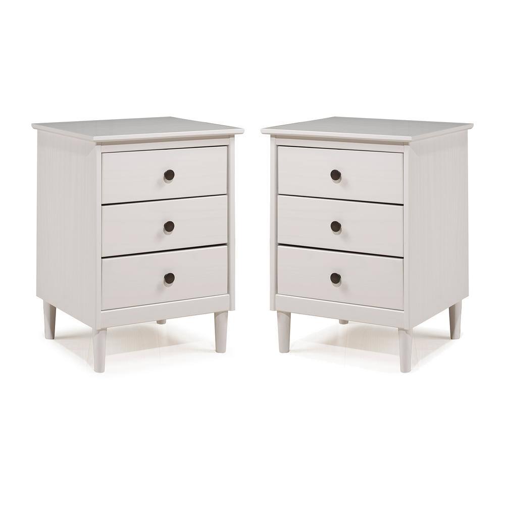 Modern White Painted 3-Drawer Solid Pine Nightstand