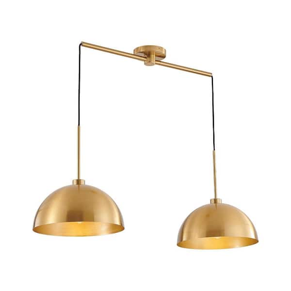 41.3 in. W 2-Light Gold Billiard Light Ceiling Hanging Lamp with Bright Finish for Dining Room, E26, No Bulbs Included